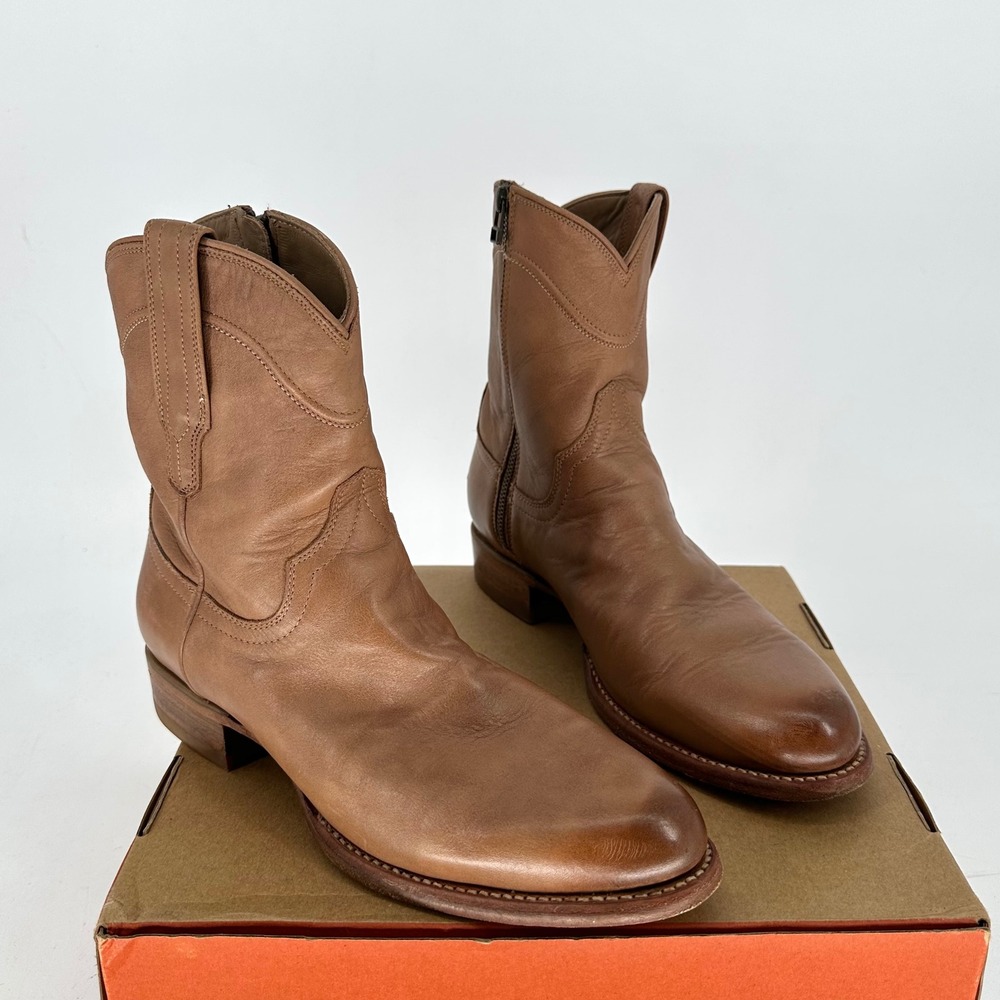 Tecovas The Dean Tan Brown Leather Ankle Calf Zip Boots Cowboy Western Men 9.5 D